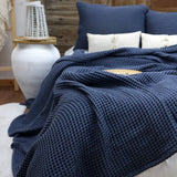 Navy Blue Cotton Waffel Weave Blanket | Lightweight | Breathable | Summer | AC Comforter