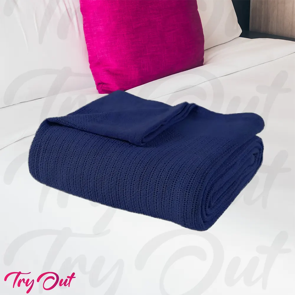 Cotton Thermal Blanket - Navy Blue